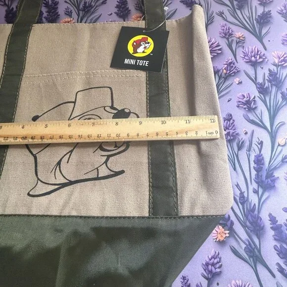Buc-ees Mini Tote Bag Canvas Green Handles & Beaver Logo - NEW with Tags - Picture 3 of 6